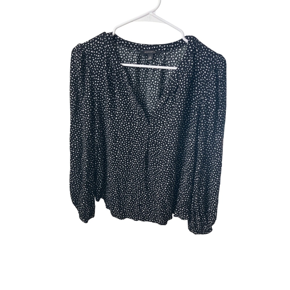 Banana Republic‎ Black White Floral Print Long Sleeve Blouse Top Womens Medium
